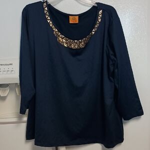 Ruby Rd. Navy Top with Gold Accents